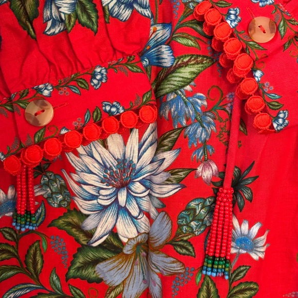 new Farm Rio Red Sweet Bloom Bouquet Lenzing™ Ecovero™ Euroflax™ Midi Dress - Picture 8 of 10